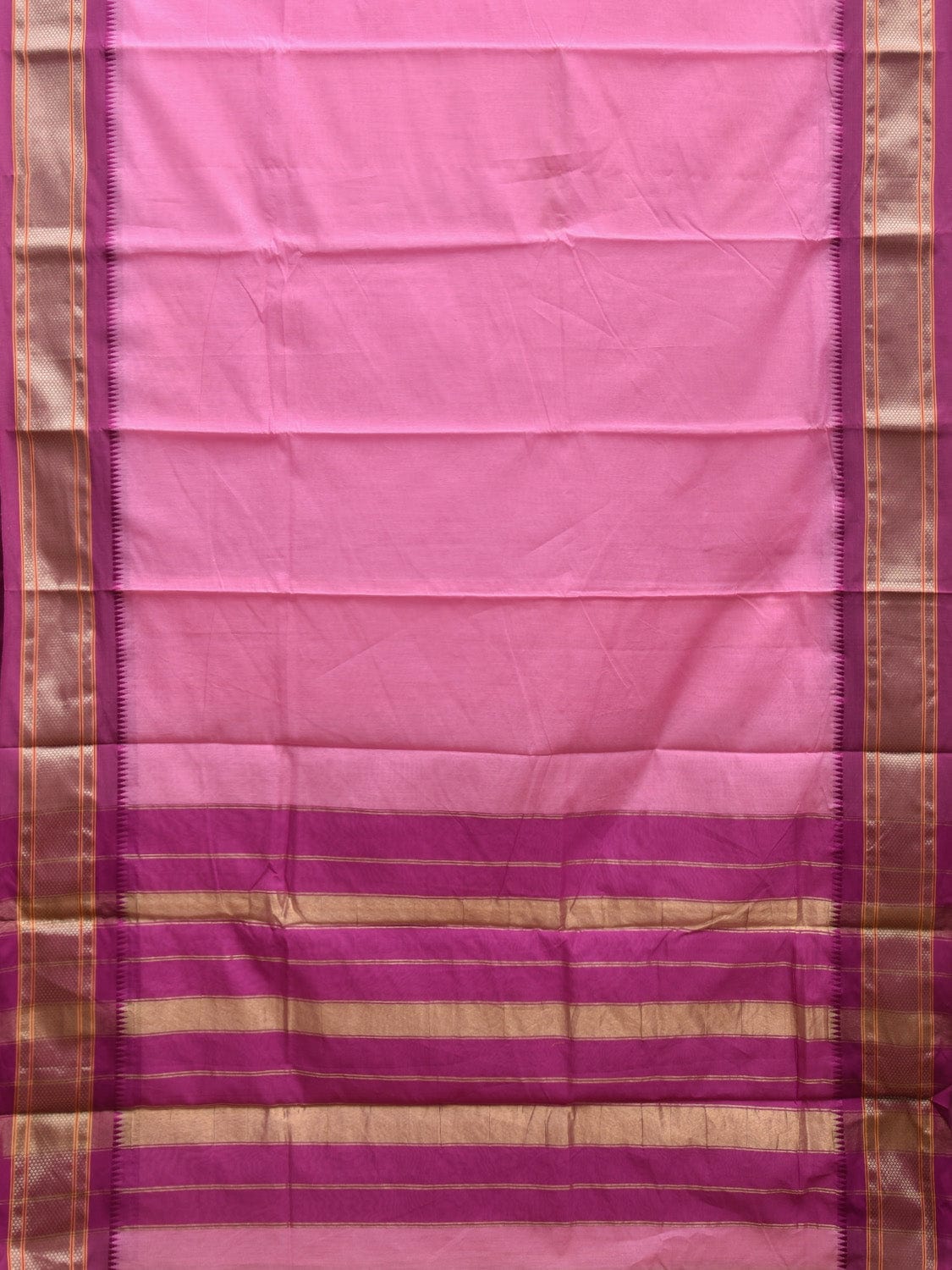 Baby Pink and Pink Bamboo Cotton Plain Saree with Strips Pallu Design No Blouse bc0353