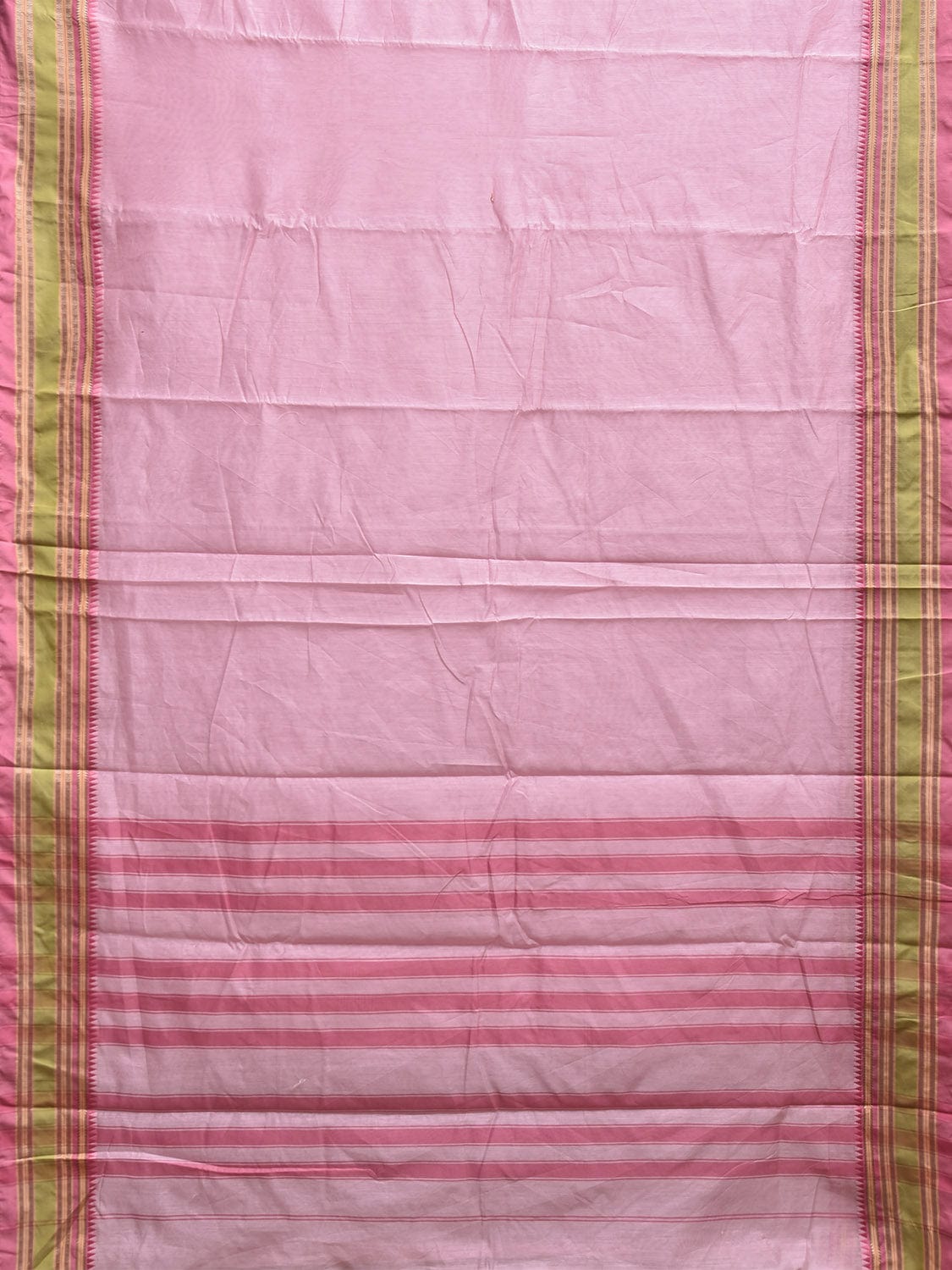 Baby Pink and Pink Bamboo Cotton Plain Saree with Strips Pallu Design No Blouse bc0824