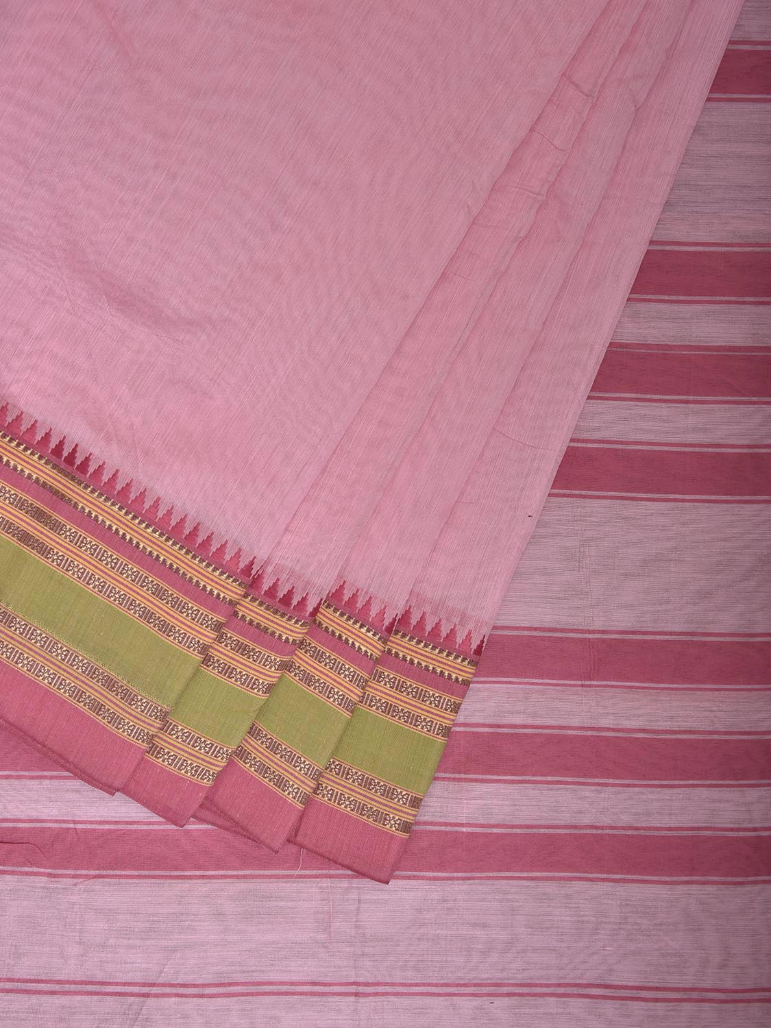 Baby Pink and Pink Bamboo Cotton Plain Saree with Strips Pallu Design No Blouse bc0824