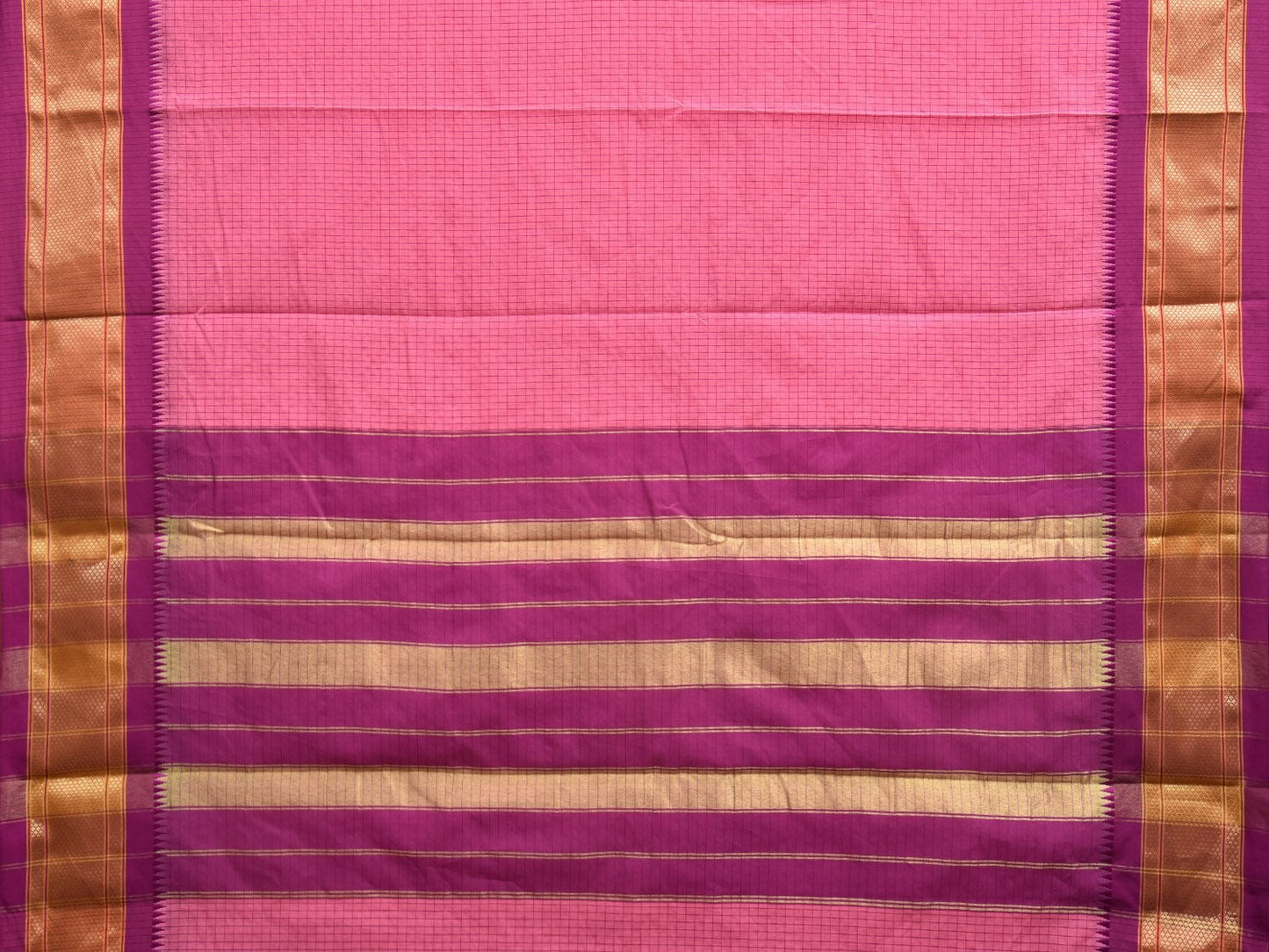Baby Pink and Pink Bamboo Cotton Saree with Checks Design No Blouse bc0344