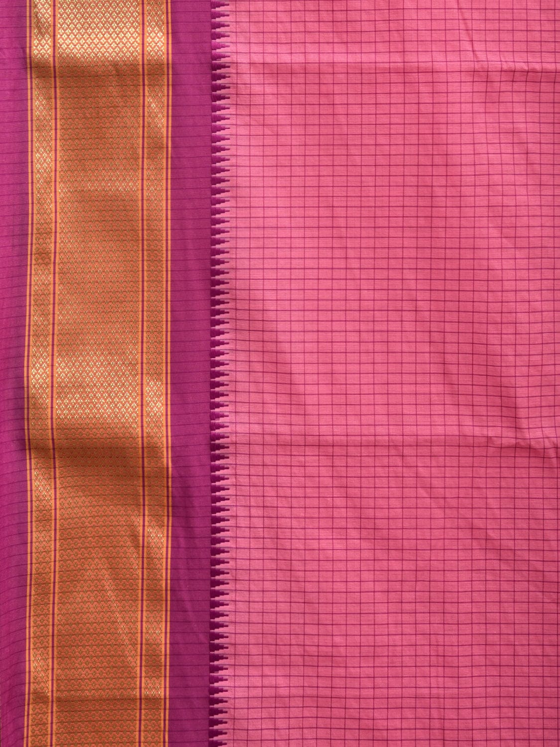 Baby Pink and Pink Bamboo Cotton Saree with Checks Design No Blouse bc0344