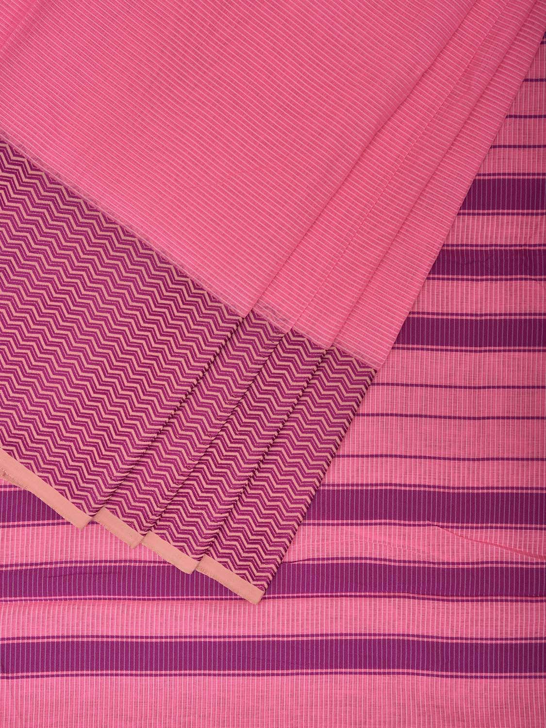 Baby Pink and Pink Bamboo Cotton Saree with Strips Design No Blouse bc0752