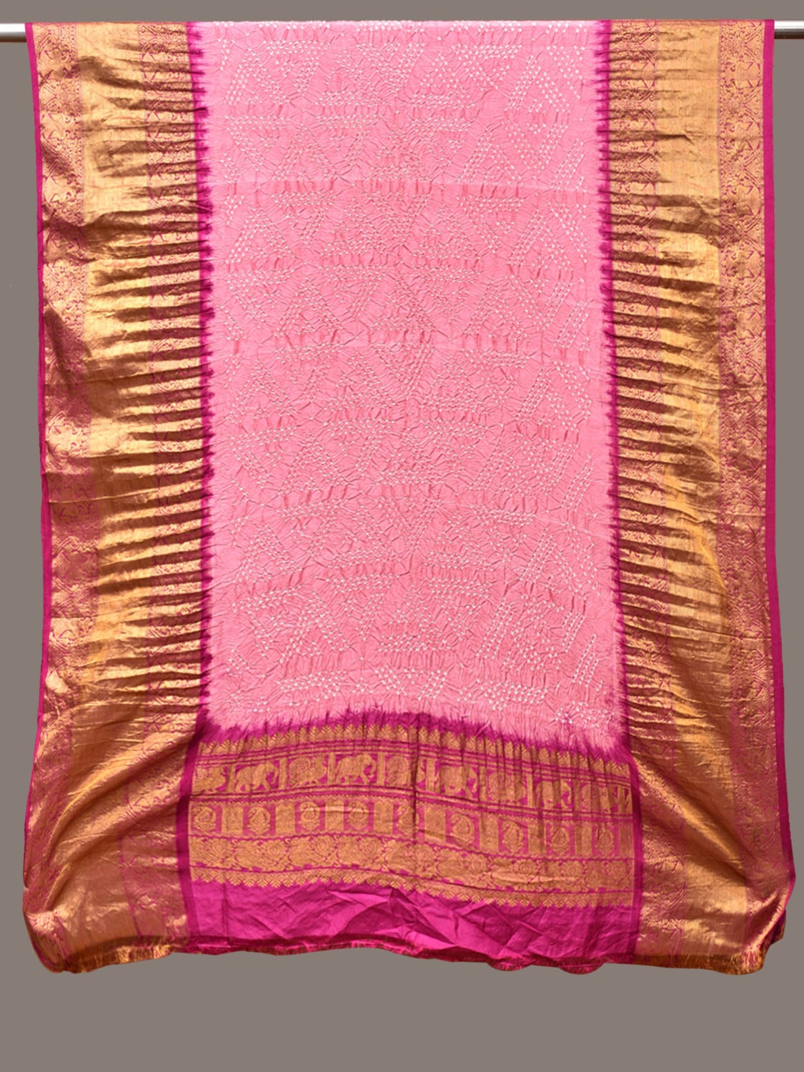 Baby Pink and Pink Bandhani Kanchipuram Silk Handloom Dupatta with Border Design ds3289