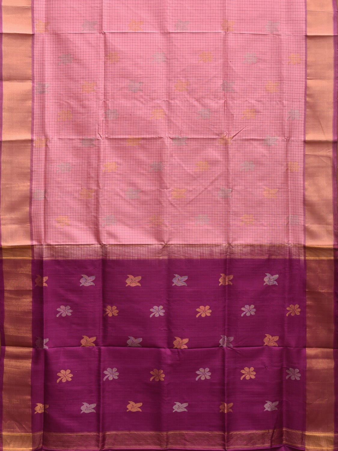 Baby Pink and Purple Uppada Plain Silk Handloom Saree with Buta and Contrast Pallu Design u2243