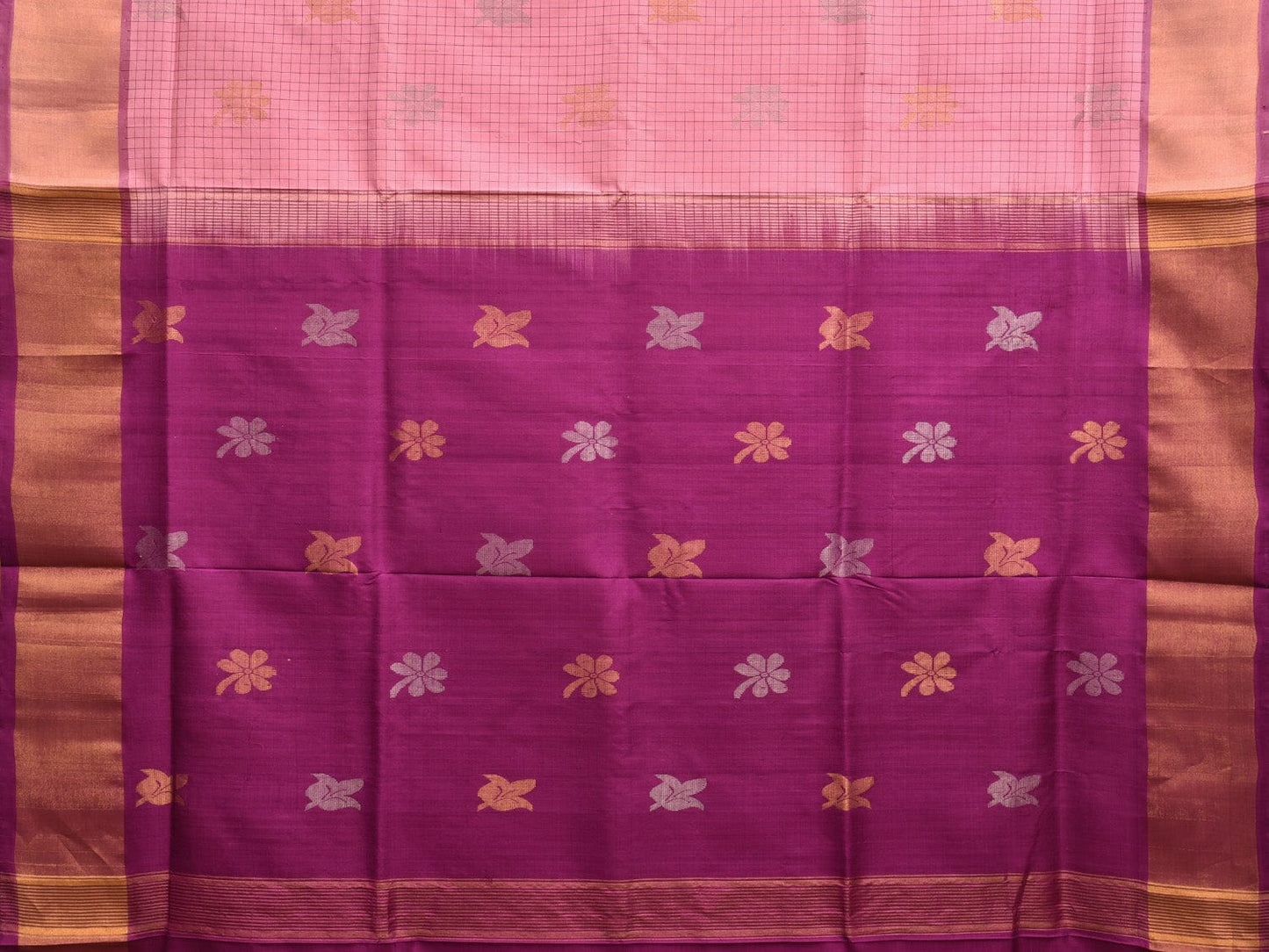 Baby Pink and Purple Uppada Plain Silk Handloom Saree with Buta and Contrast Pallu Design u2243