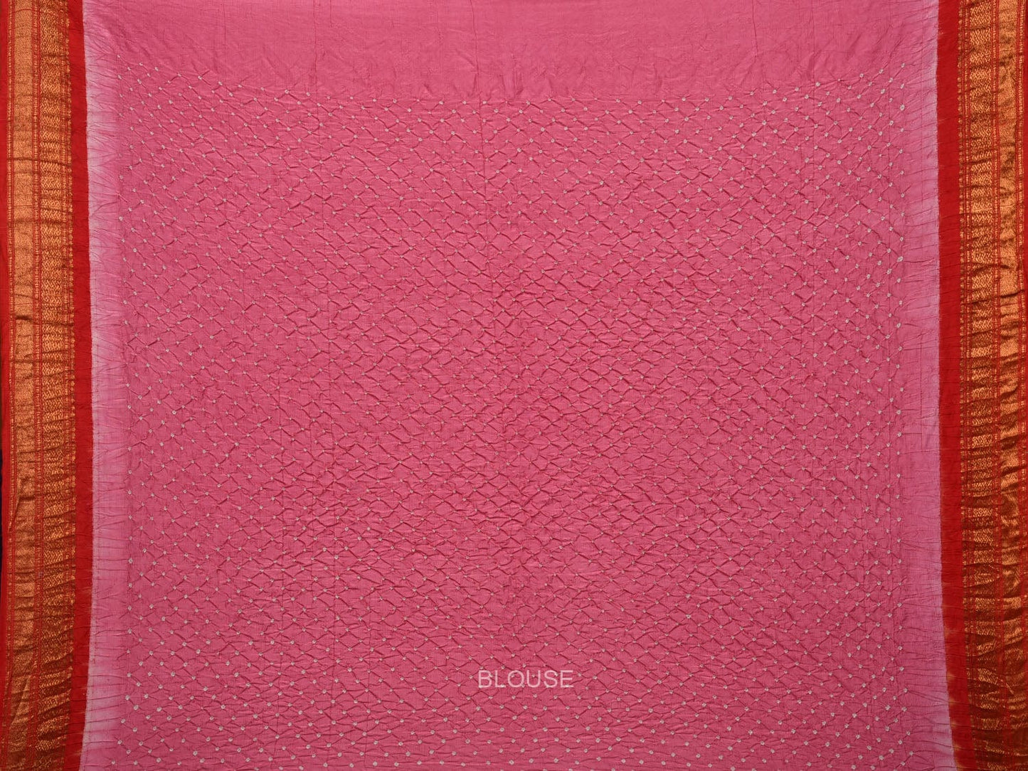 Baby Pink and Red Bandhani Gadwal Silk Handloom Saree with Mango Pallu Design bn0451