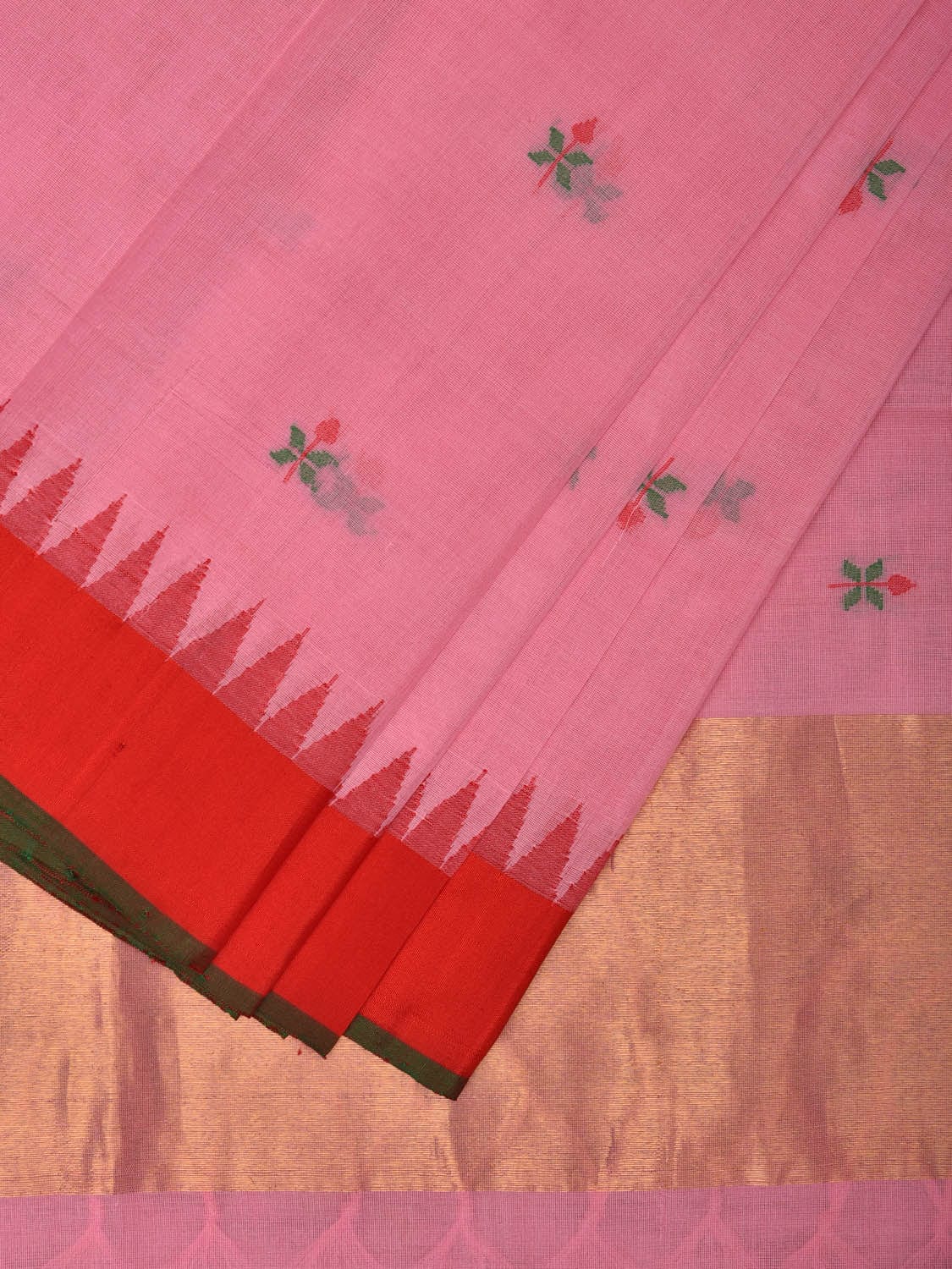 Baby Pink and Red Khadi Cotton Handloom Saree Saree with Jamdani Buta Design kh0606