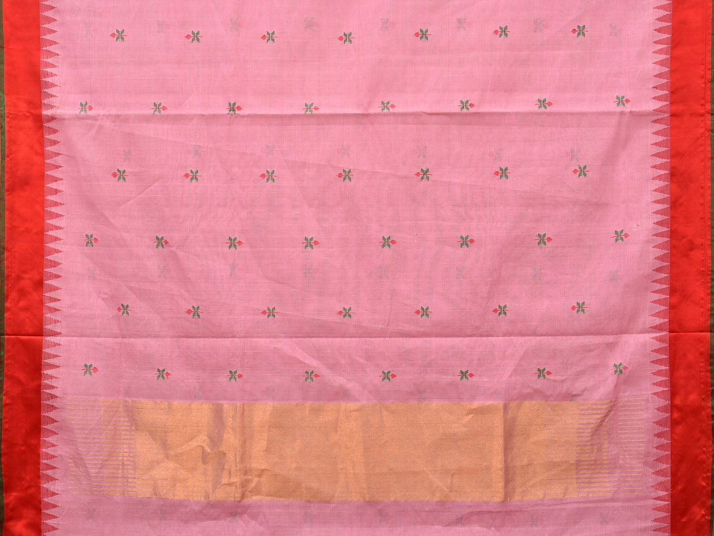 Baby Pink and Red Khadi Cotton Handloom Saree Saree with Jamdani Buta Design kh0606