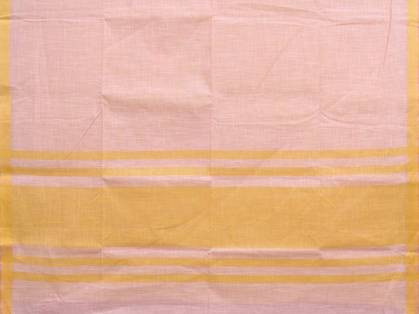 Baby Pink and Yellow Kanchipuram Cotton Handloom Plain Saree with Strips Pallu Design k0588