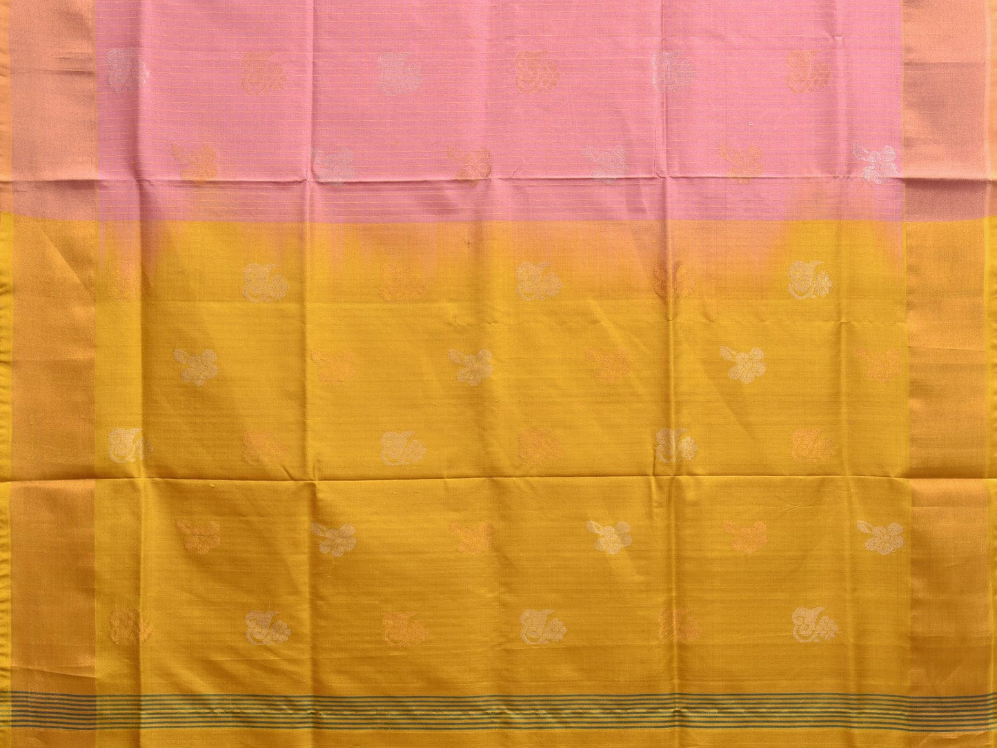 Baby Pink and Yellow Uppada Plain Silk Handloom Saree with Buta and Contrast Pallu Design u2241