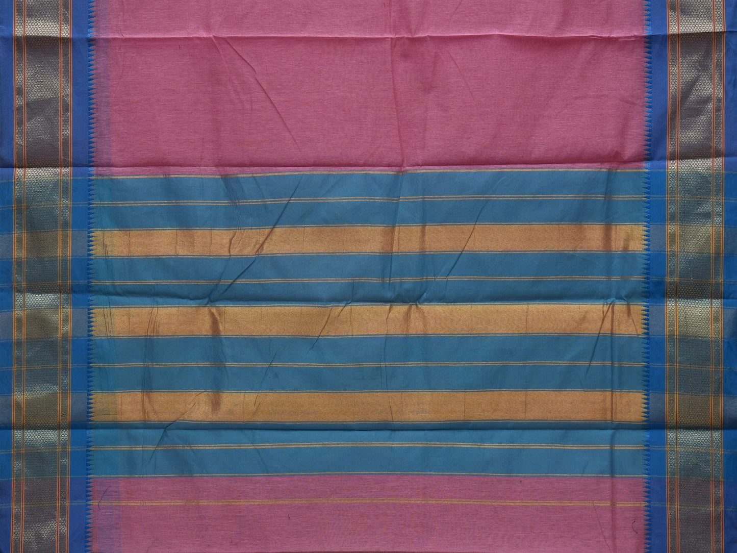 Baby Pink Bamboo Cotton Plain Saree with Narayanpet Border Design No Blouse o0349