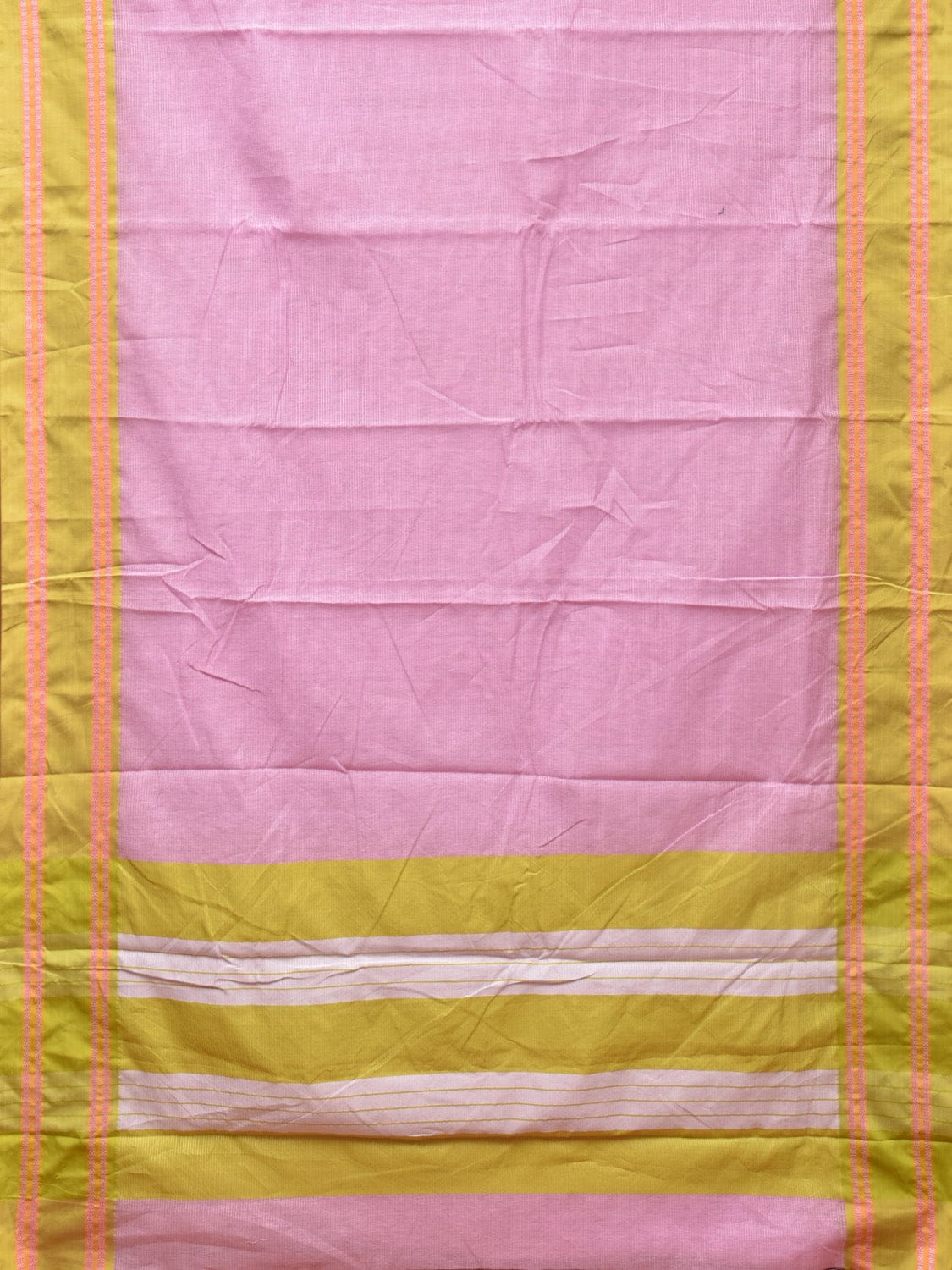 Baby Pink Bamboo Cotton Plain Saree with Strips Design No Blouse bc0205