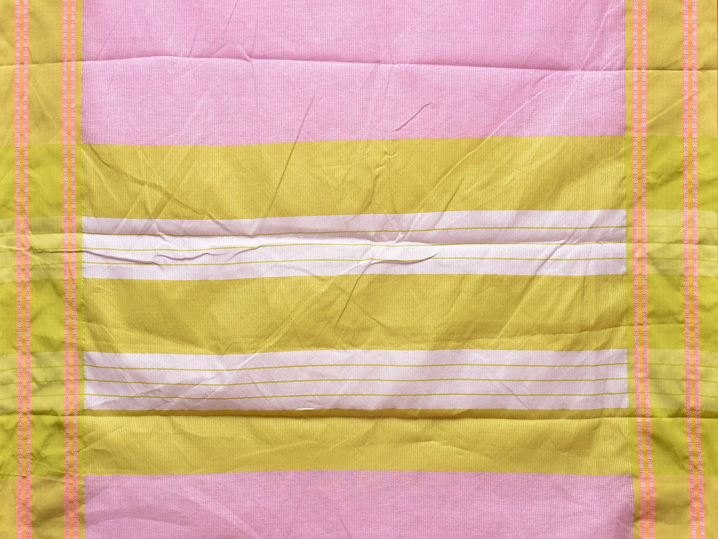 Baby Pink Bamboo Cotton Plain Saree with Strips Design No Blouse bc0205