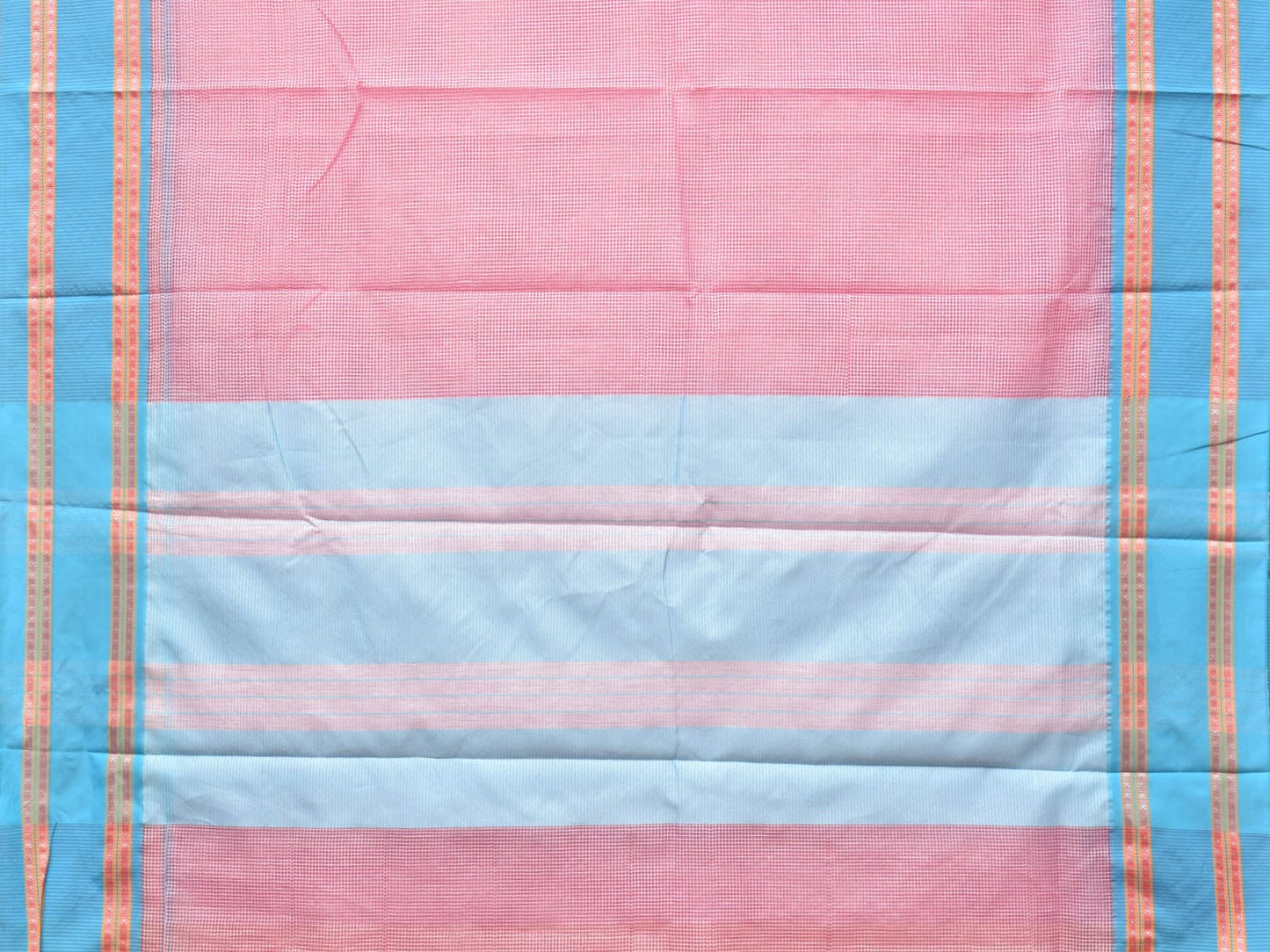 Baby Pink Bamboo Cotton Saree with Small Checks Design No Blouse bc0185