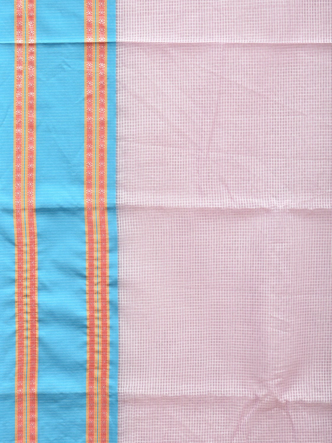 Baby Pink Bamboo Cotton Saree with Small Checks Design No Blouse bc0199