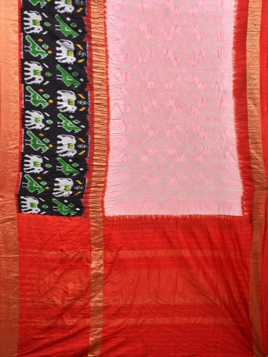 Baby Pink Bandhani Ikat Silk Handloom Saree with One Side Border Design bn0210