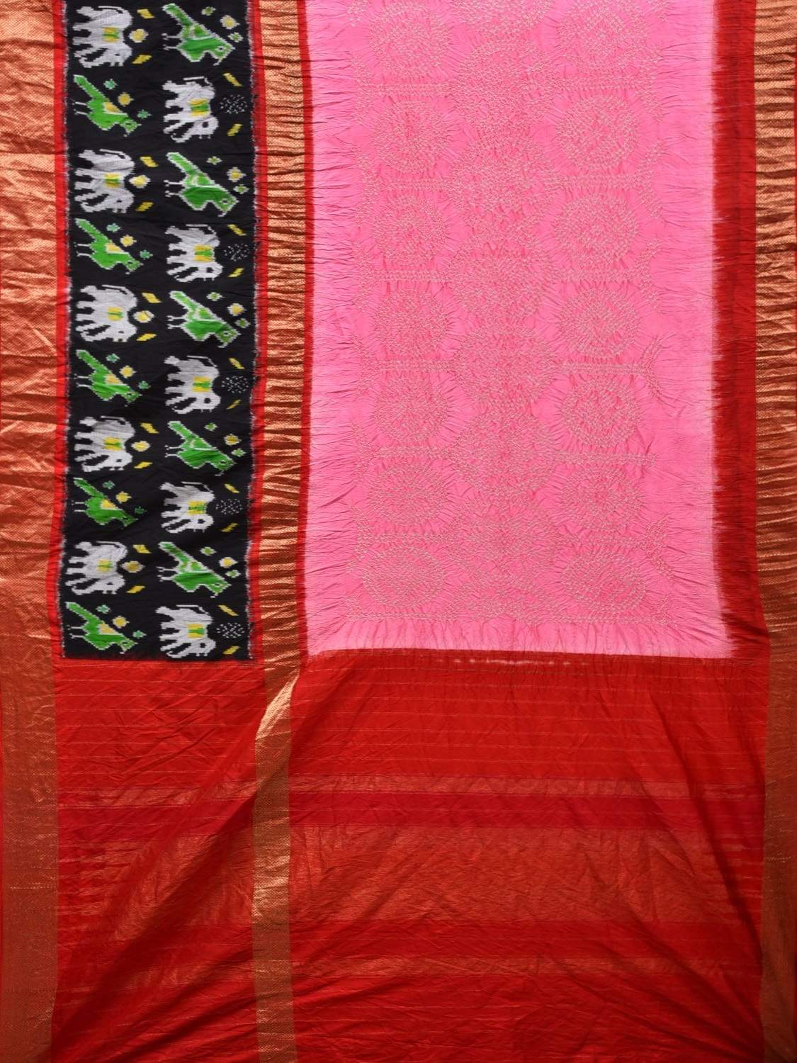 Baby Pink Bandhani Ikat Silk Handloom Saree with One Side Border Design bn0269