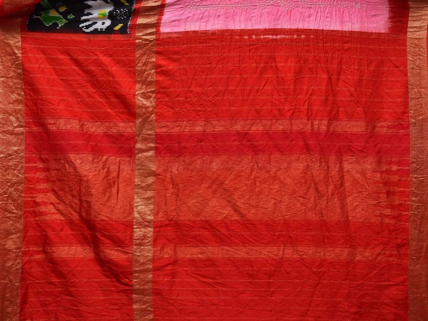 Baby Pink Bandhani Ikat Silk Handloom Saree with One Side Border Design bn0269