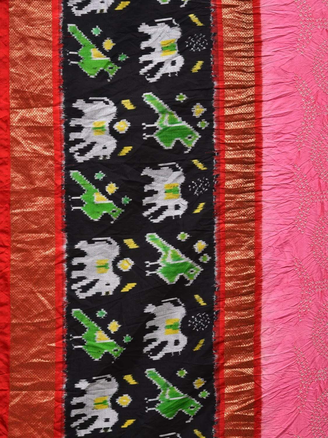 Baby Pink Bandhani Ikat Silk Handloom Saree with One Side Border Design bn0269