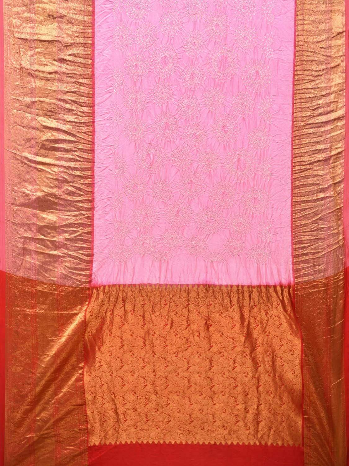 Baby Pink Bandhani Kanchipuram Silk Handloom Saree with Border Design bn0198