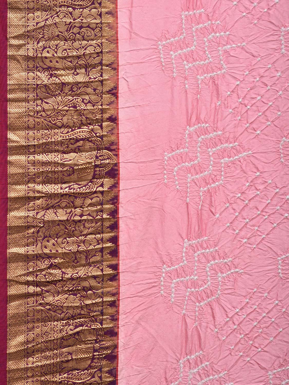 Baby Pink Bandhani Kanchipuram Silk Handloom Saree with Border Design bn0203