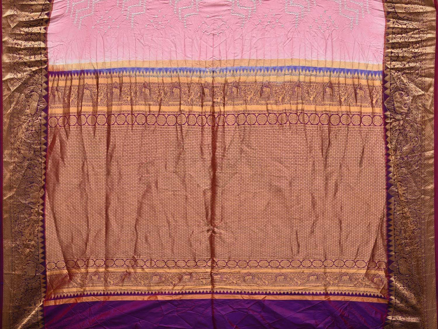 Baby Pink Bandhani Kanchipuram Silk Handloom Saree with Border Design bn0203