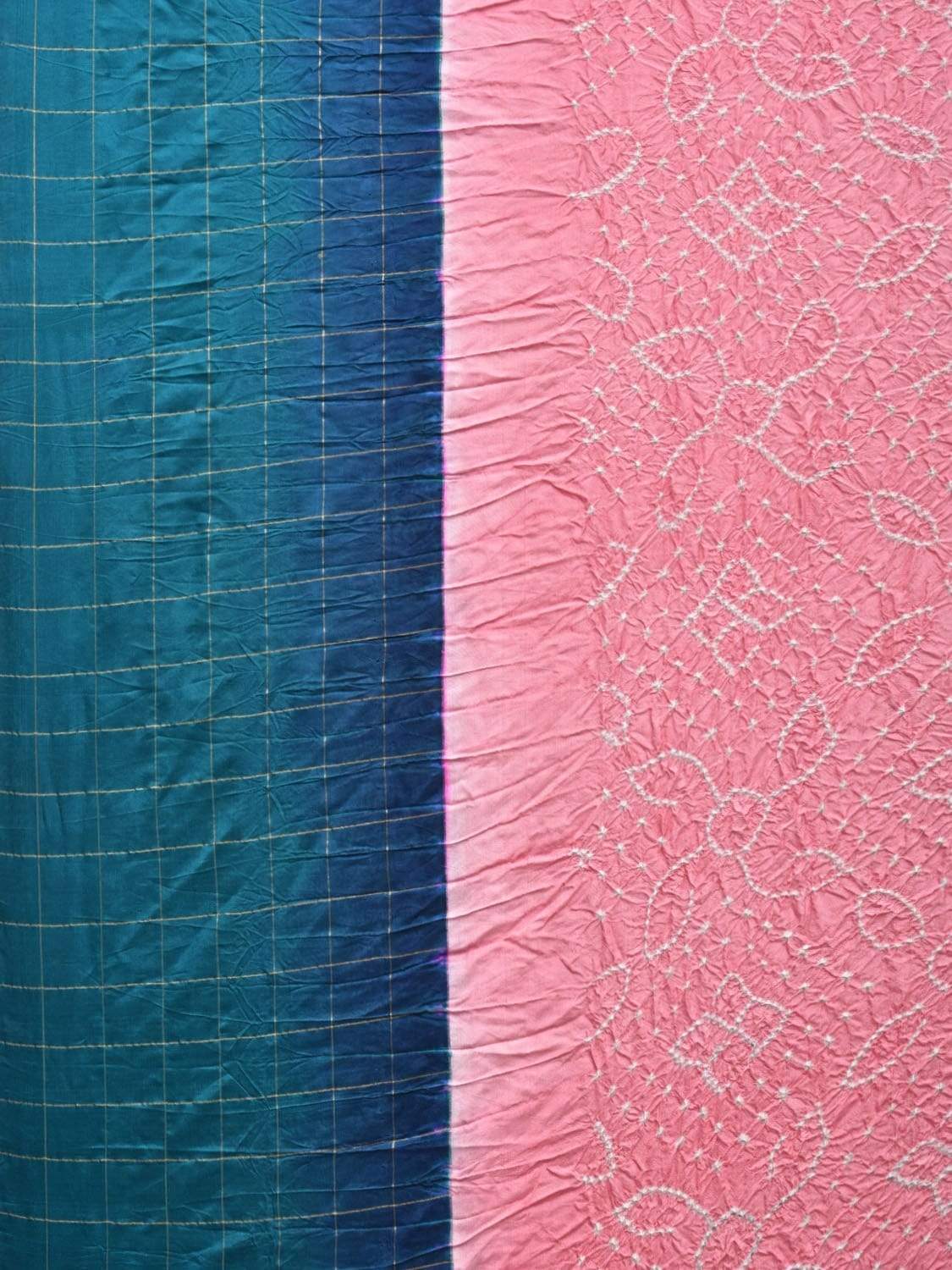 Baby Pink Bandhani Kanchipuram Silk Handloom Saree with Ganga-Jamuna Checks Border Design bn0208
