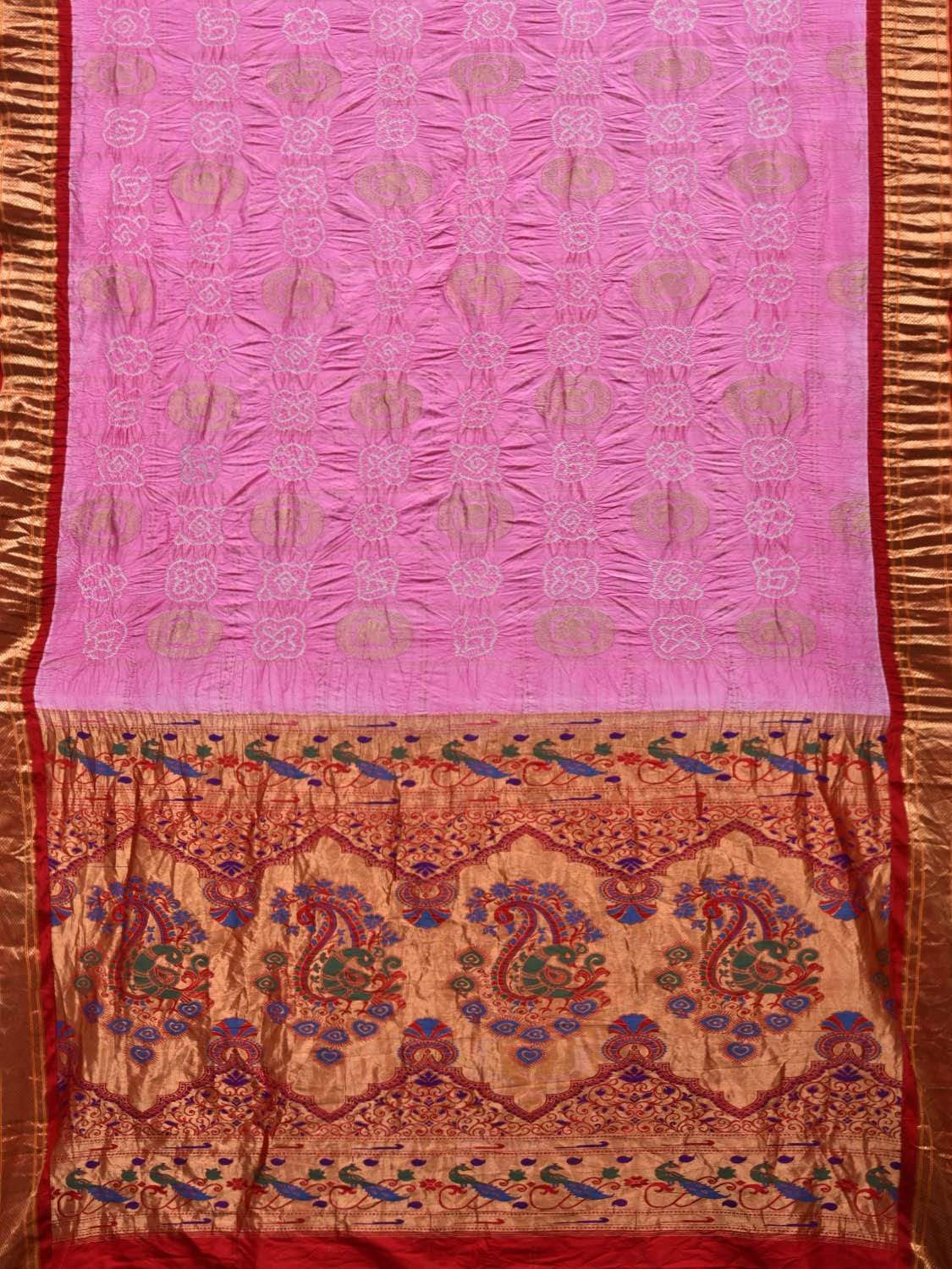 Baby Pink Bandhani Paithani Silk Handloom Saree with Pallu Design bn0271