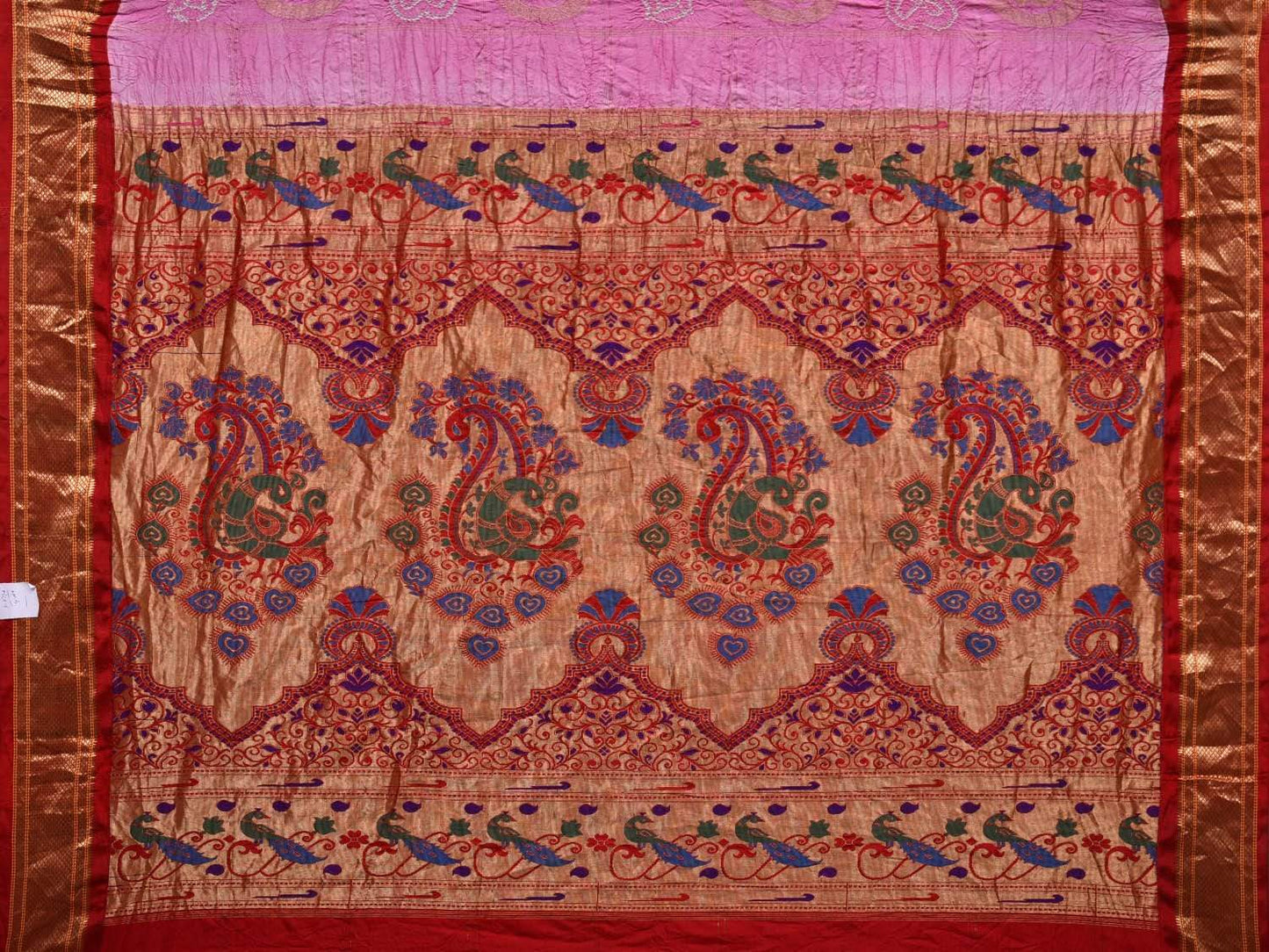 Baby Pink Bandhani Paithani Silk Handloom Saree with Pallu Design bn0271