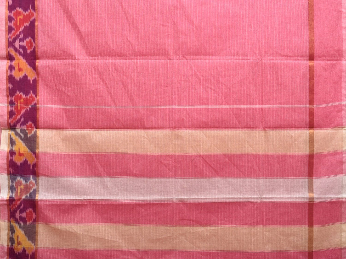 Baby Pink Cotton Saree with Strips and One Side Ikat Border Design o0462