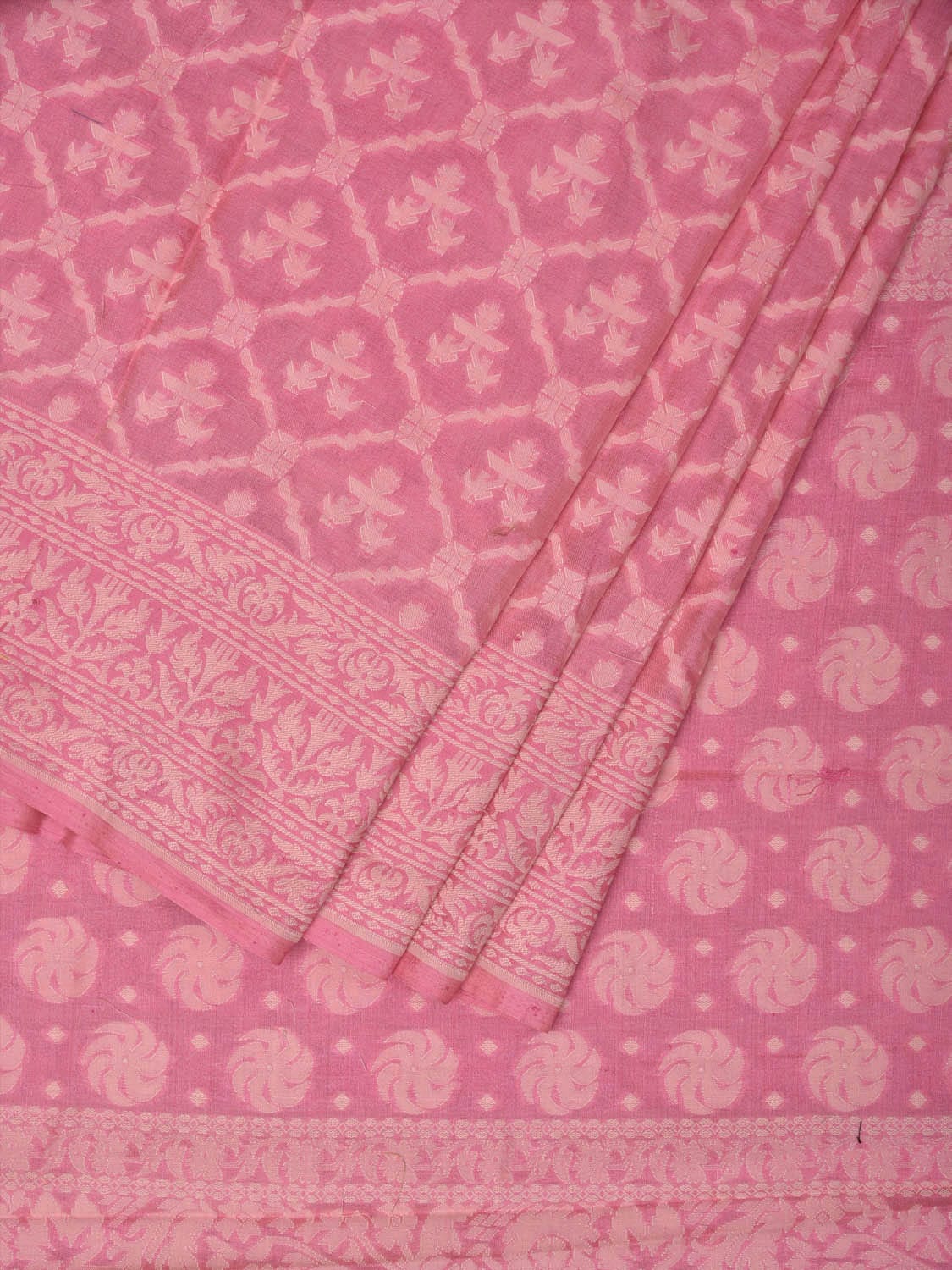 Baby Pink Cut Work Cotton Handloom Saree with All Over Jamdani Style Design o0388