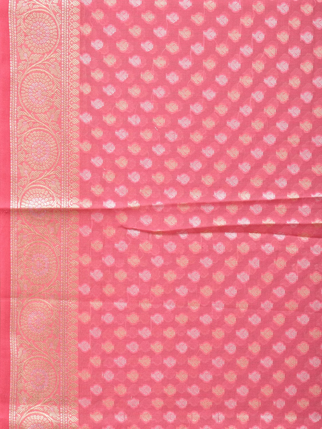 Baby Pink Cut Work Cotton Silk Saree with All Over Banaras Design o0393