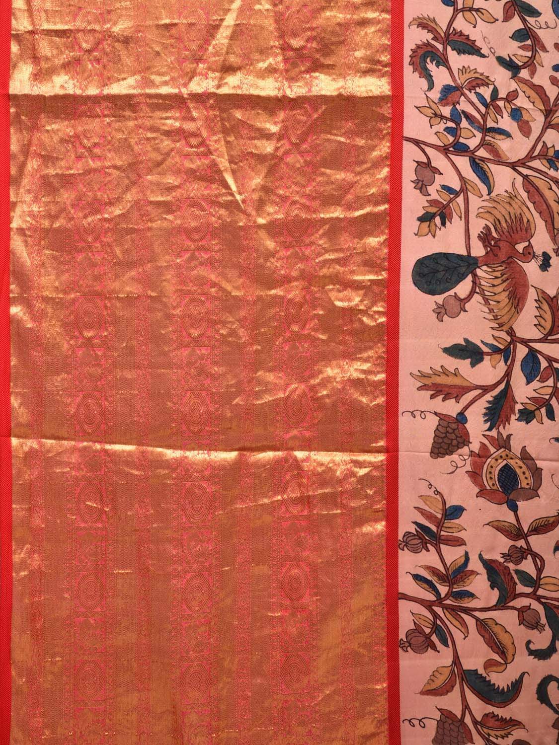 Baby Pink Kalamkari Hand Painted Kanchipuram Silk Handloom Saree with Big Border Design KL0414
