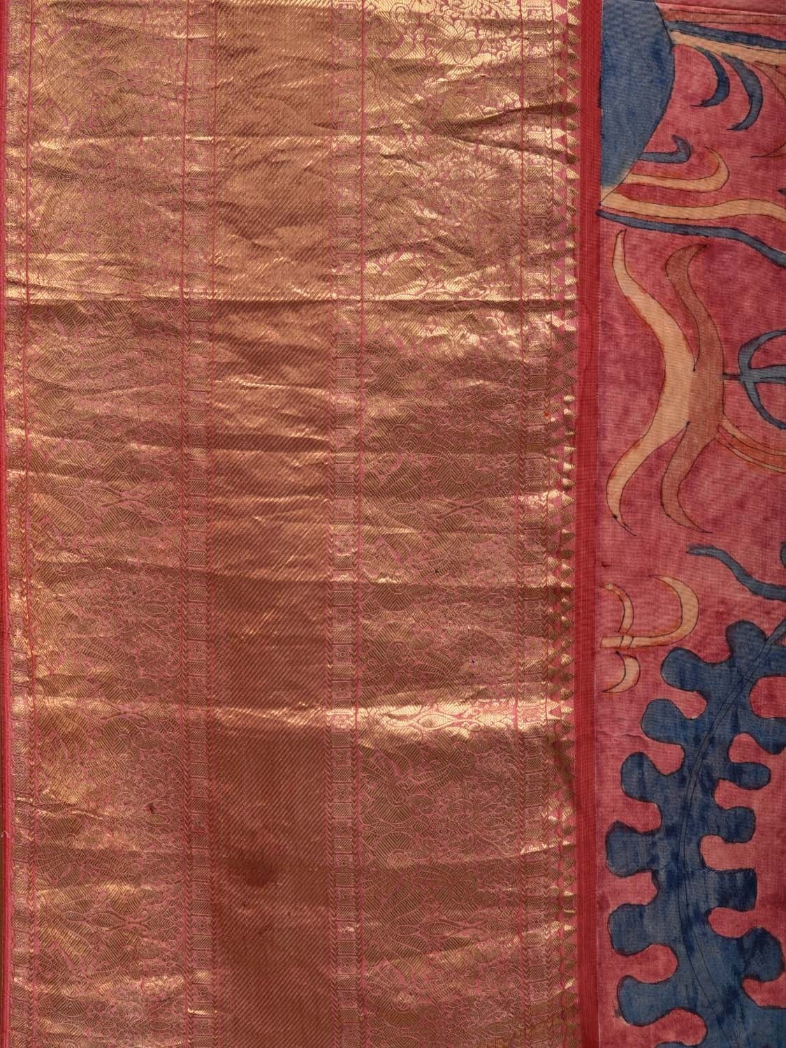 Baby Pink Kalamkari Hand Painted Kanchipuram Silk Handloom Saree with Birds and Plants Design KL0579