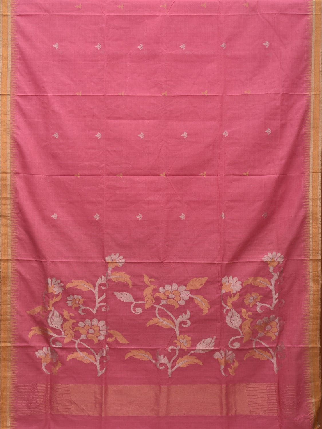Baby Pink Khadi Cotton Handloom Plain Saree with Pallu Design kh0568