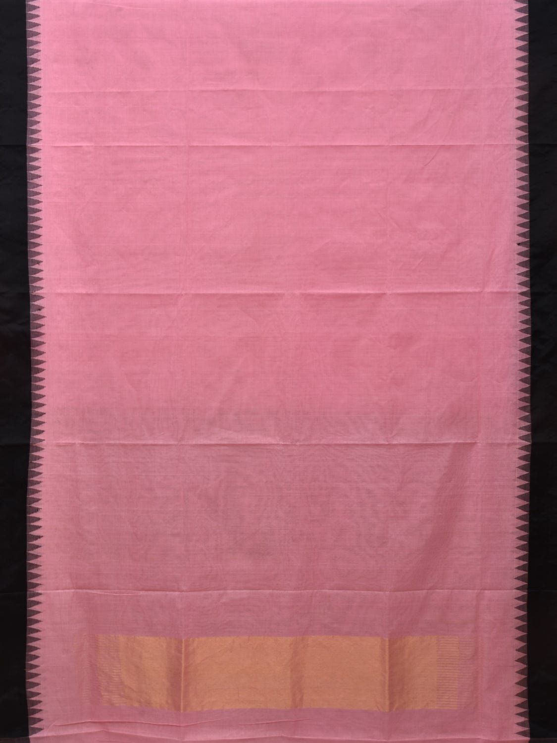 Baby Pink Khadi Cotton Handloom Plain Saree with Temple Border Design kh0561