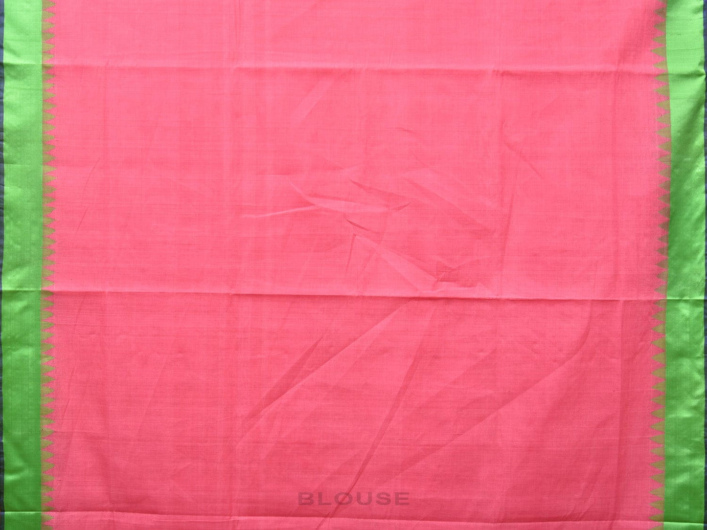 Baby Pink Khadi Cotton Handloom Plain Saree with Temple Border Design kh0626