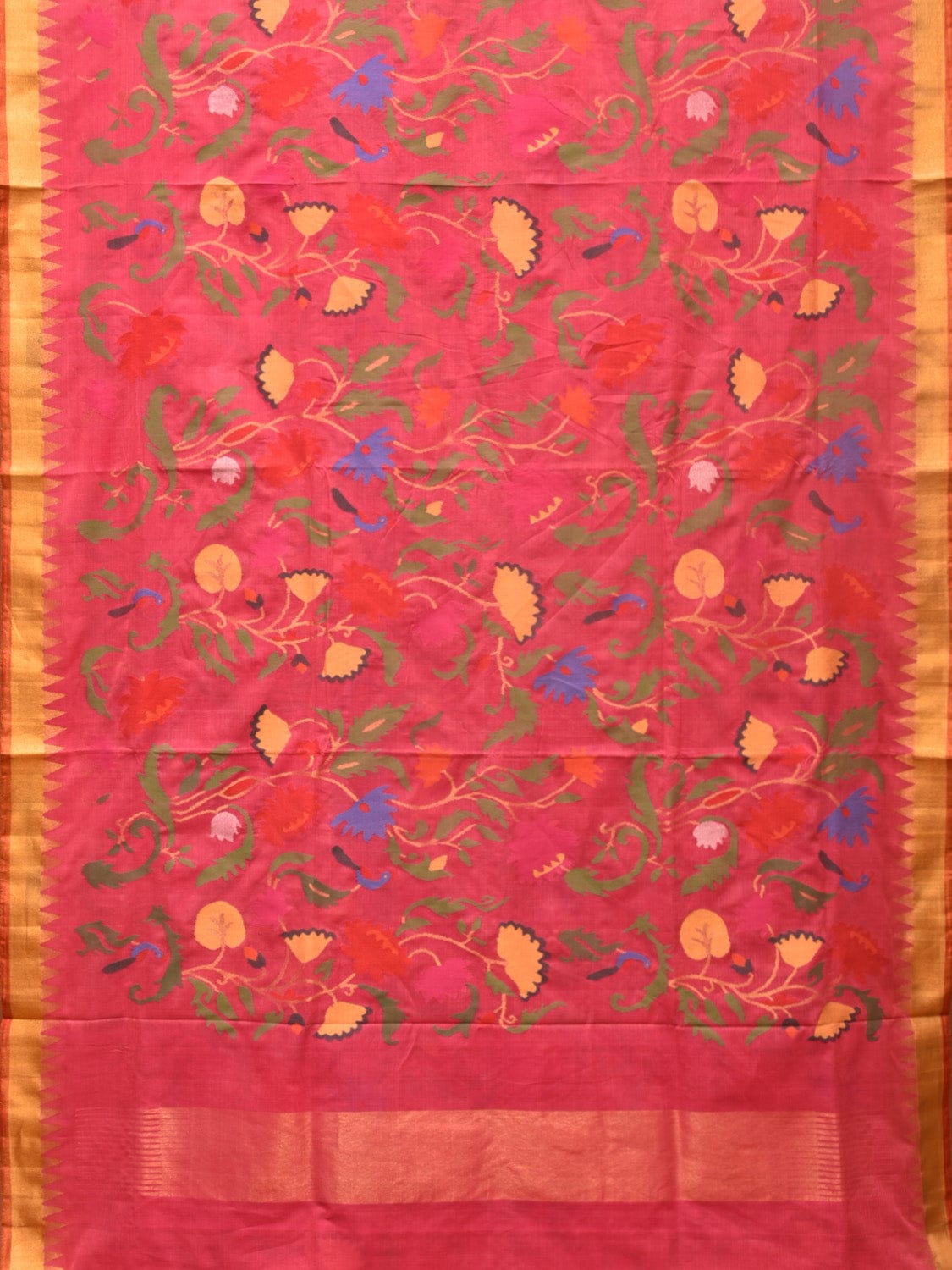 Baby Pink Khadi Cotton Handloom Saree with All Over Lotus Flowers Design kh0645