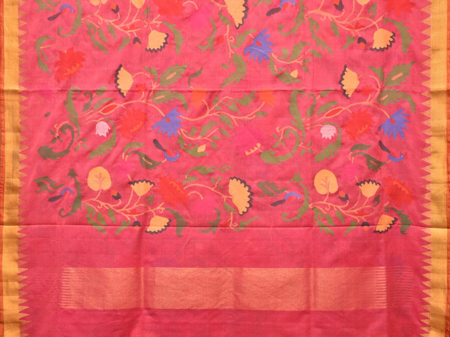 Baby Pink Khadi Cotton Handloom Saree with All Over Lotus Flowers Design kh0645