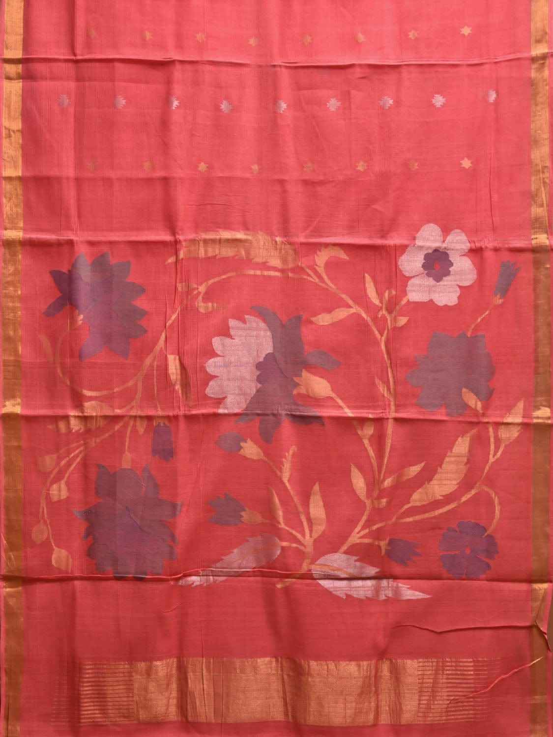 Baby Pink Khadi Cotton Handloom Saree with Big Floral Pallu Design kh0705