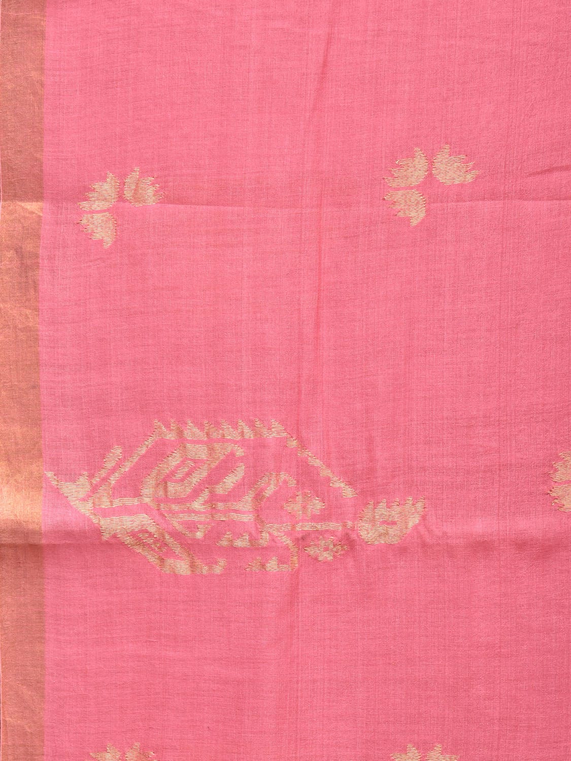 Baby Pink Khadi Cotton Handloom Saree with Buta and One Side Border Design kh0647