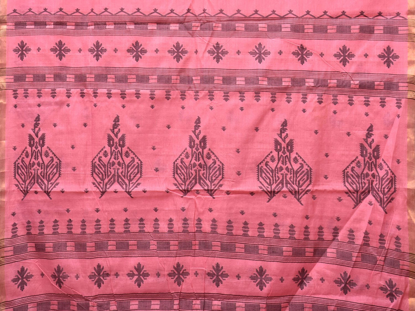 Baby Pink Khadi Cotton Handloom Saree with Buta and One Side Border Design kh0648