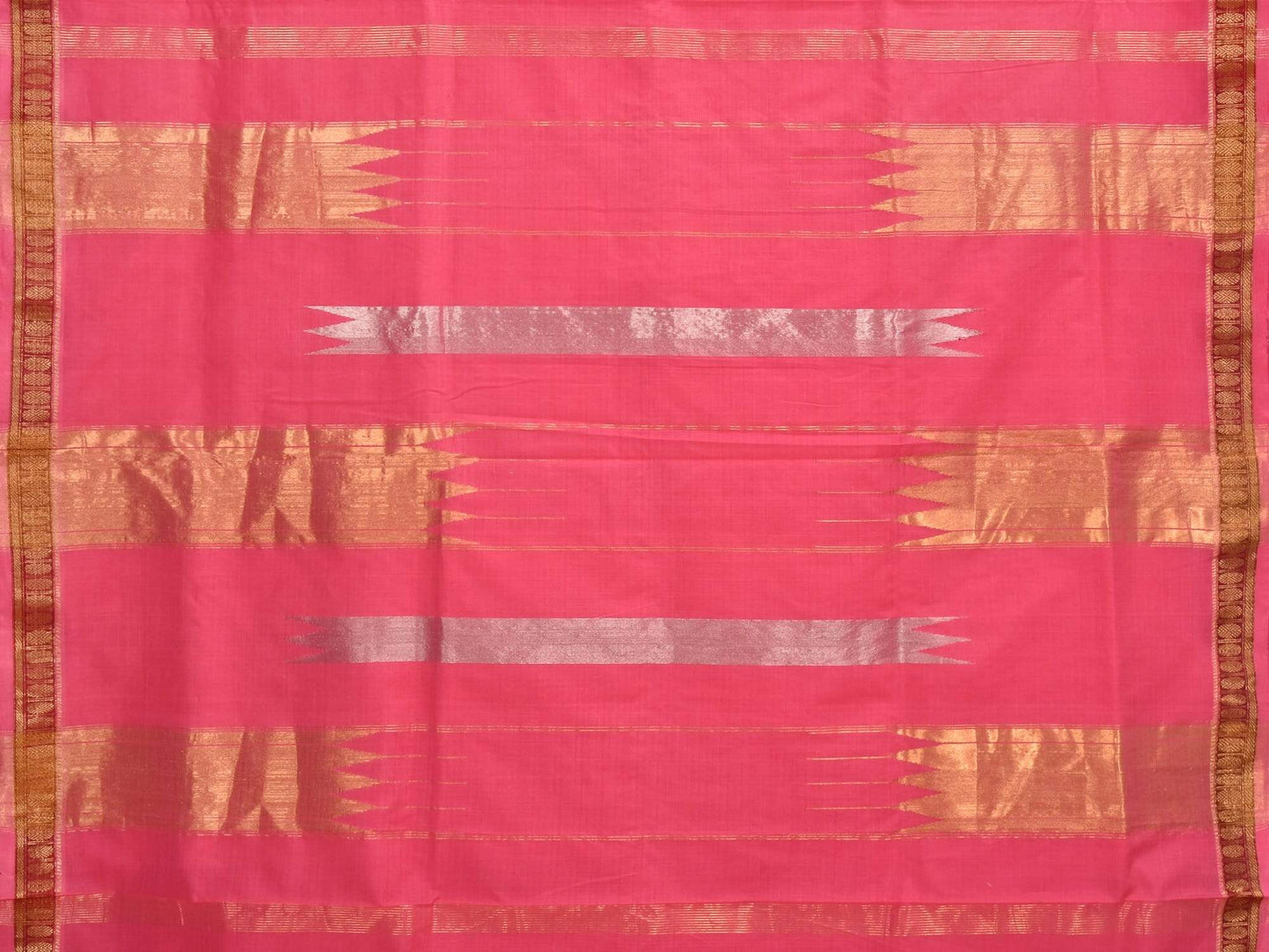 Baby Pink Khadi Cotton Handloom Saree with Doby Border and Zari Strips Pallu Design kh0426