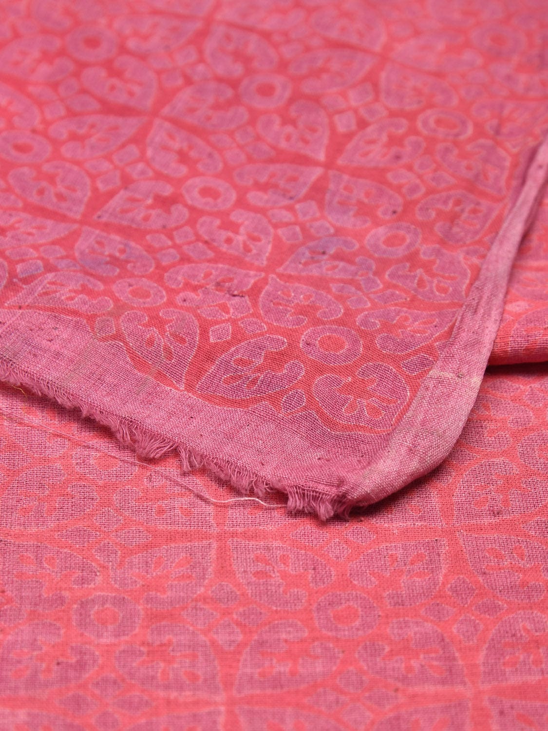 Baby Pink Printed Cotton Khadi 2.5mts Fabric with Floral Design f0254