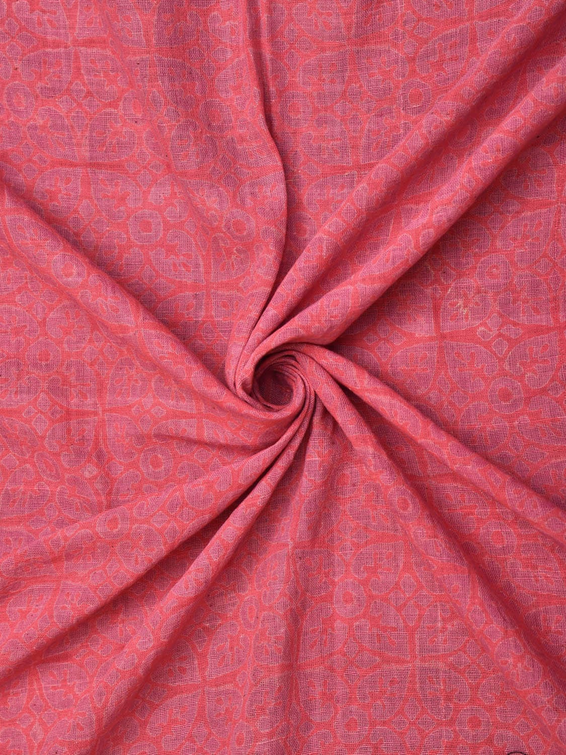 Baby Pink Printed Cotton Khadi 2.5mts Fabric with Floral Design f0254