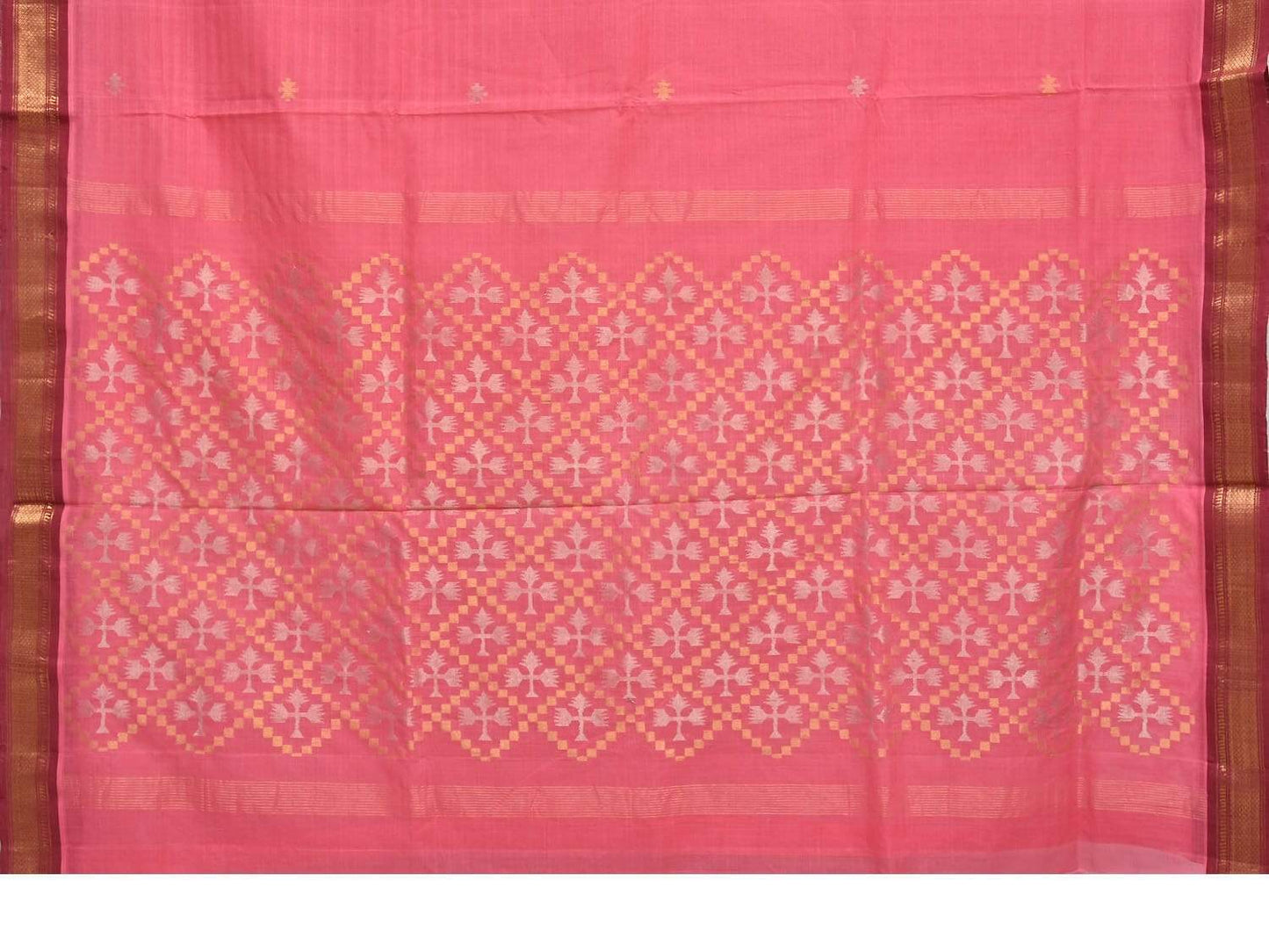 Baby Pink Uppada Cotton Handloom Saree with Jamdani Pallu and Traditional Border Design No Blouse u1578