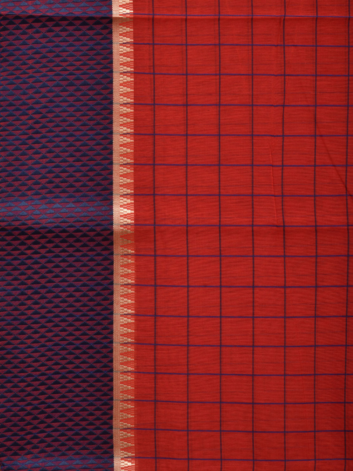 Red Bamboo Cotton Saree with Checks Design bc0041