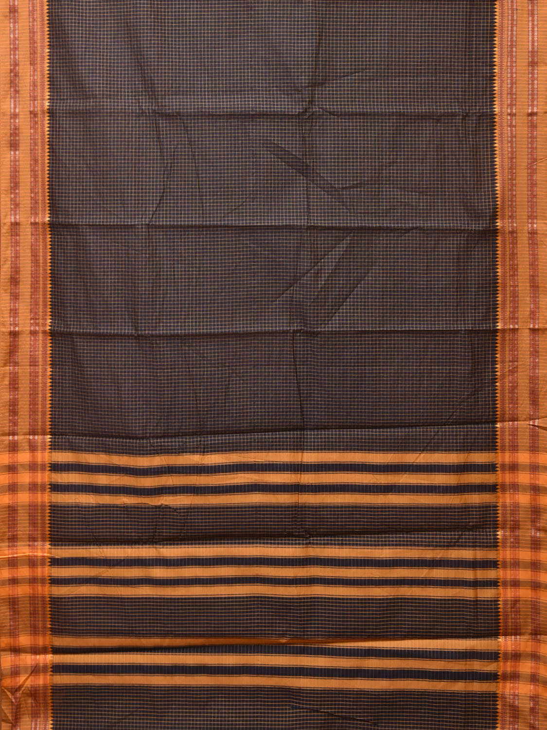 Black and Mustard Bamboo Cotton Saree with Checks Design No Blouse bc0249