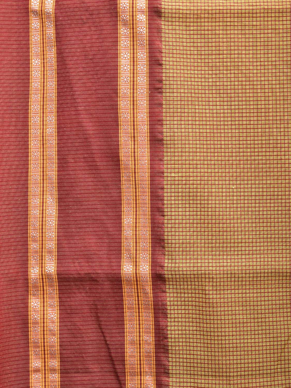 Mustard and Rust Bamboo Cotton Saree with Small Checks Design No Blouse bc0394