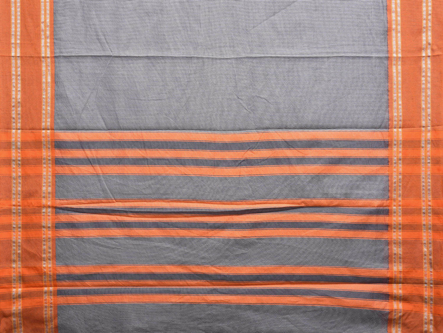 Grey and Orange Bamboo Cotton Saree with Small Checks Design No Blouse bc0396